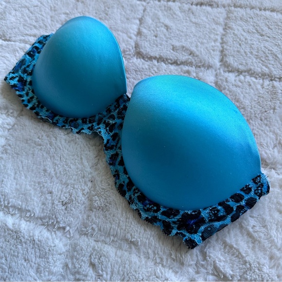 Victoria's Secret PINK | Blue Leopard Strapless Multi Way Push Up Bra | Size 34B - Picture 4 of 10